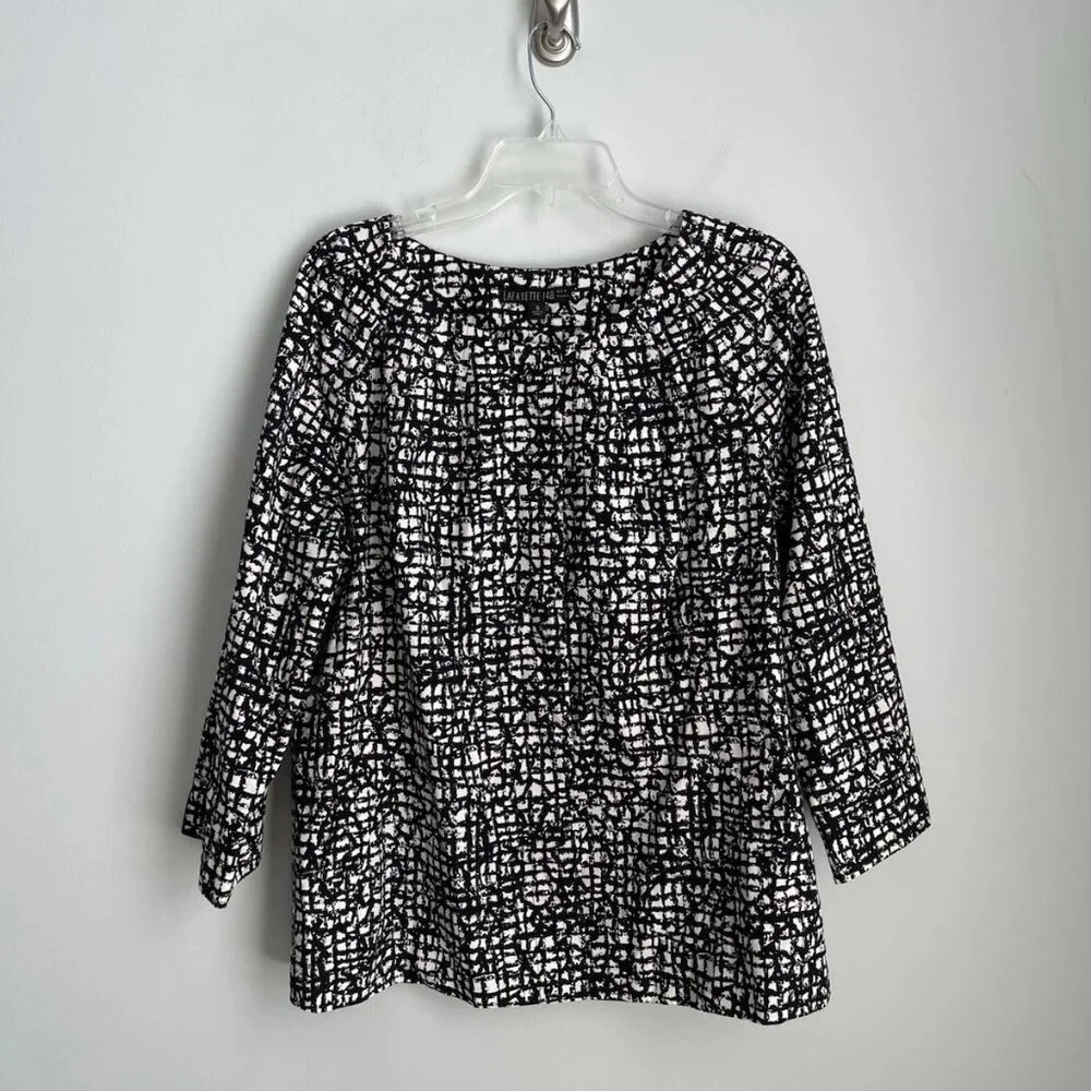 Lafayette 148 Black White Print 3/4 Sleeve Belted Jacket - Picture 8 of 8